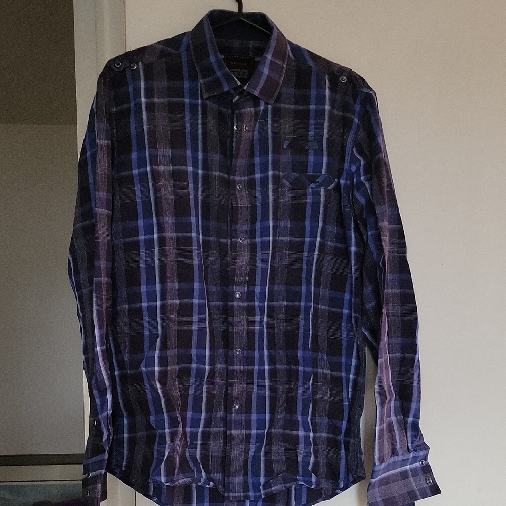 Casual Men's Plaid Shirt in Blue and Purple